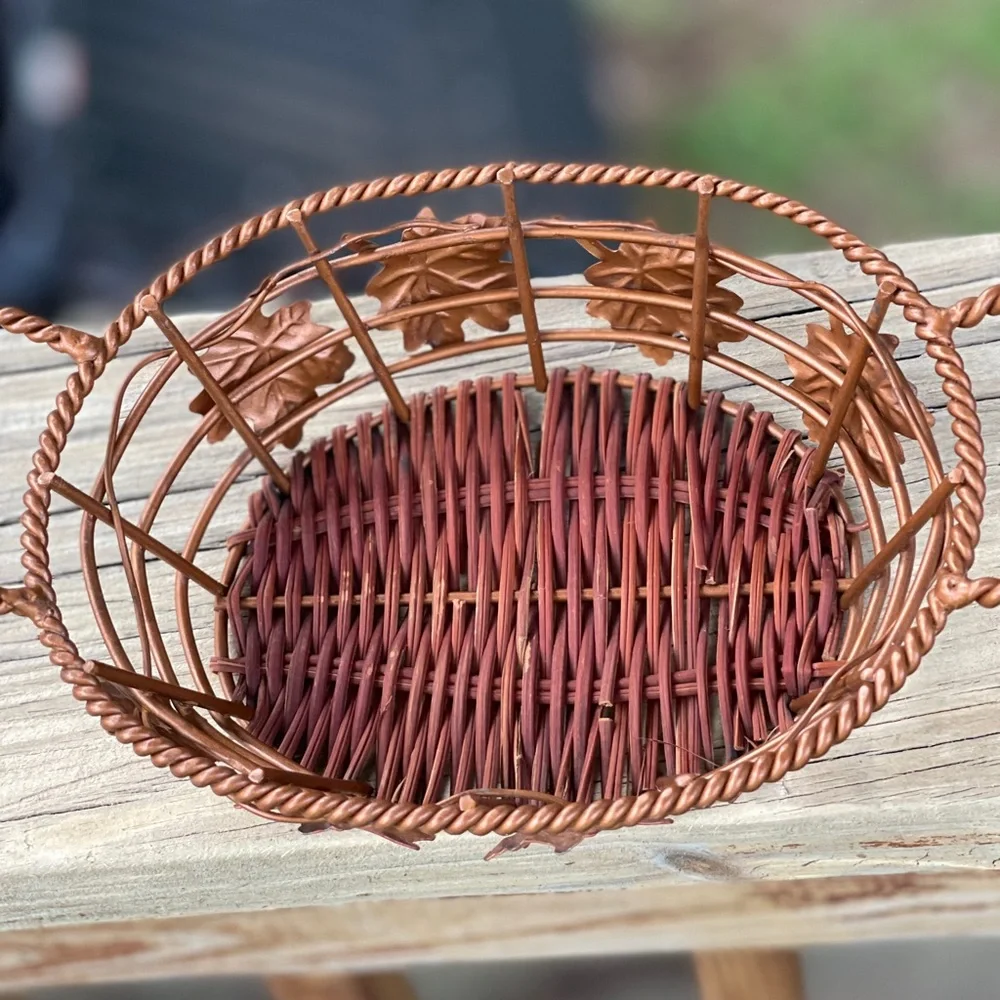 Oval Copper Wire Basket With Wicker Base Fall Decor‎